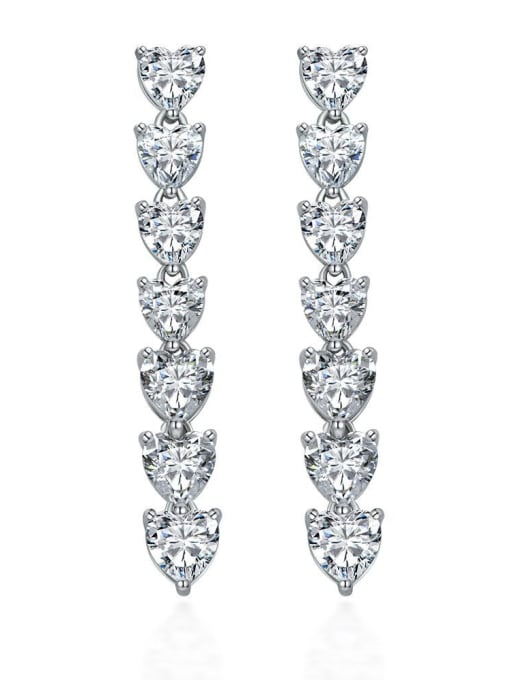 White [e 2416] 925 Sterling Silver High Carbon Diamond Heart Luxury Cluster Earring